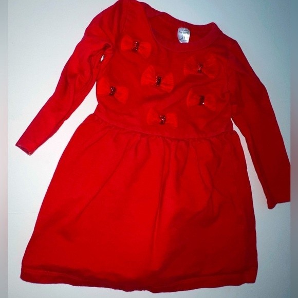 Carter's Other - Carter's red 100% cotton knit tulle bow dress girl size 3T